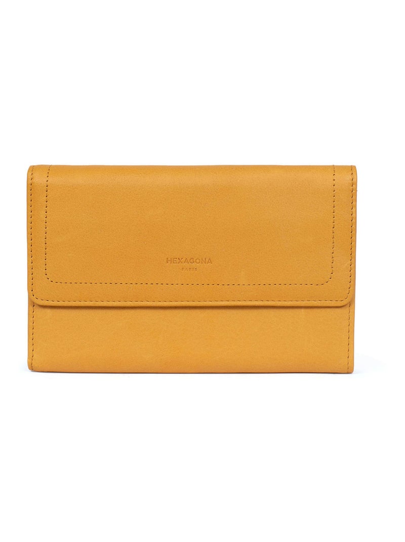 Compagnon de voyage  2 volets  Stop RFID  Cuir SAUVAGE Jaune moutarde - Kiabi