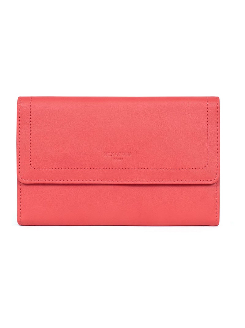 Compagnon de voyage  2 volets  Stop RFID  Cuir SAUVAGE Orange corail - Kiabi
