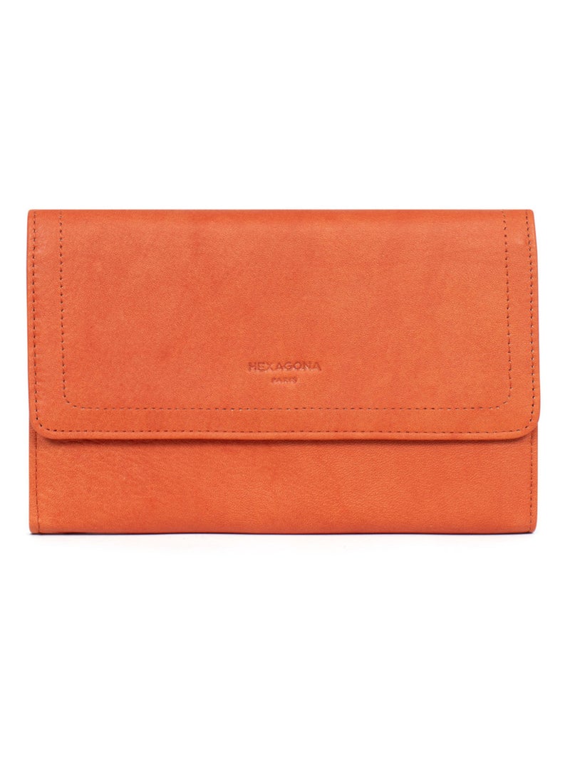 Compagnon de voyage  2 volets  Stop RFID  Cuir SAUVAGE Orange - Kiabi