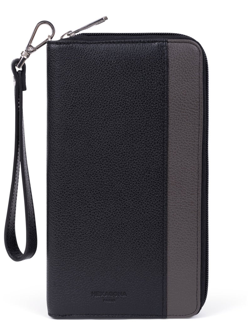 Compagnon de voyage  Stop RFID  Cuir DUO Noir Gris - Kiabi