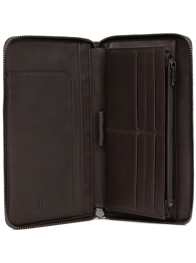 Compagnon de voyage  stop rfid  cuir sensation hexagona Marron foncé - Kiabi