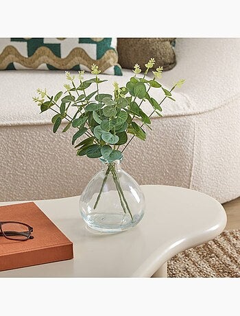 Composition florale artificielle en vase de verre urice