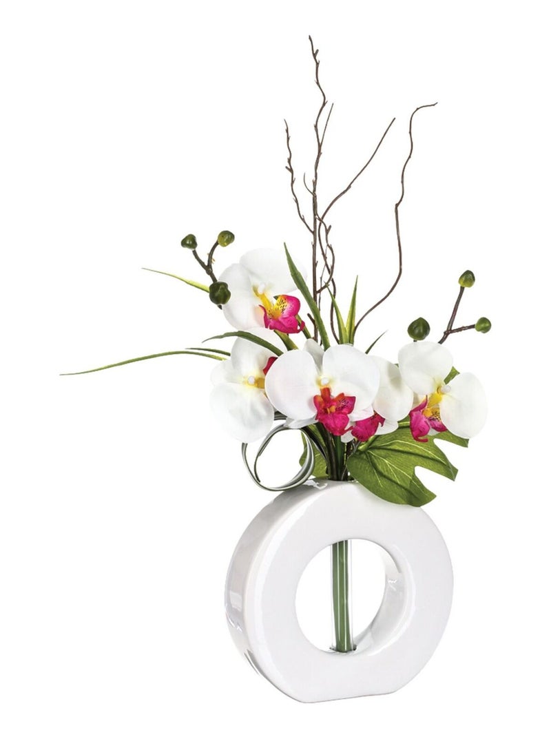 Composition florale artificielle orchidée avec vase en céramique AYDA Blanc - Kiabi