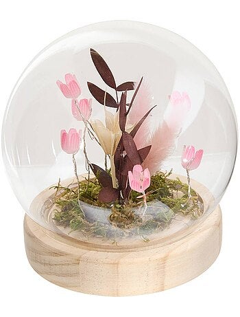 Composition florale sous globe en verre