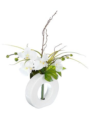 Composition florale vase blanc - Hauteur 44 cm - Orchidée