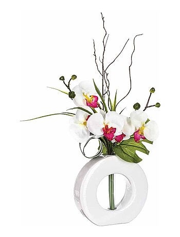Composition florale vase blanc - Hauteur 44 cm - Orchidée