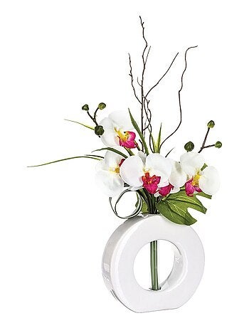 Composition florale vase blanc - Hauteur 44 cm - Orchidée