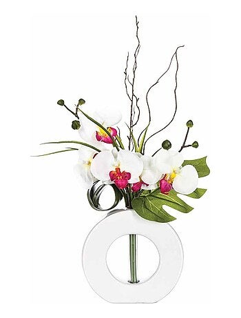Composition florale vase blanc - Hauteur 44 cm - Orchidée