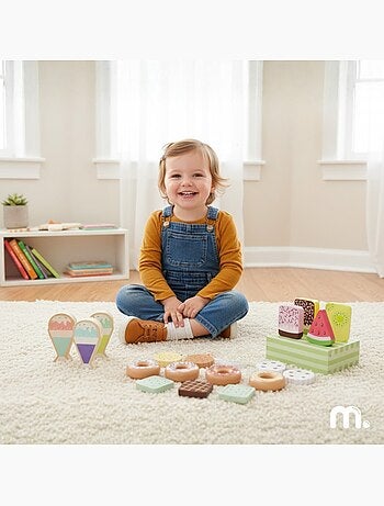 Confiserie bois enfant presentoir 19 pcs glaces beignets biscuits mamabrum