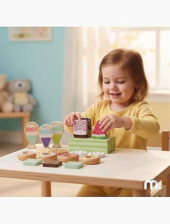 Confiserie bois enfant presentoir 19 pcs glaces beignets biscuits mamabrum