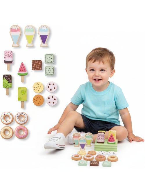 Confiserie bois enfant presentoir 19 pcs glaces beignets biscuits mamabrum - Kiabi Confiserie bois enfant presentoir 19 pcs glaces beignets biscuits mamabrum - Kiabi
