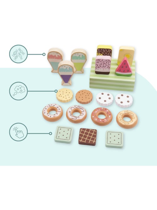 Confiserie bois enfant presentoir 19 pcs glaces beignets biscuits mamabrum - Kiabi Confiserie bois enfant presentoir 19 pcs glaces beignets biscuits mamabrum - Kiabi