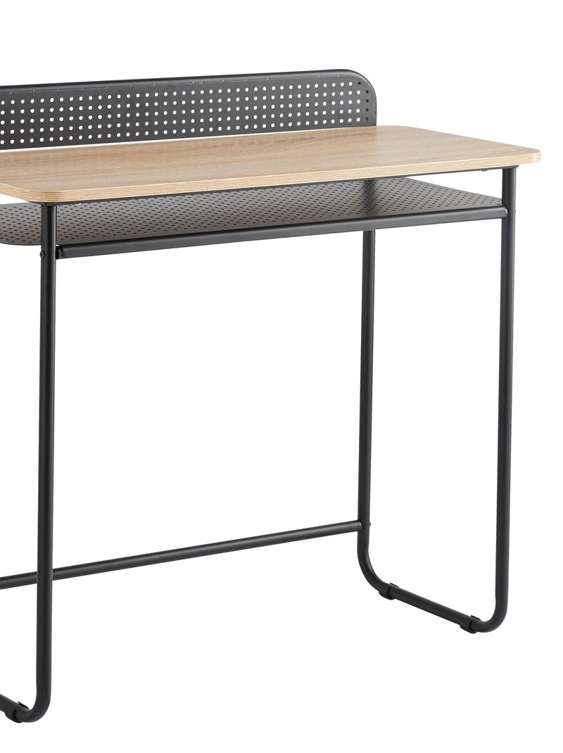 Console Manhattan - Bois et Métal - 1 étagère effet chêne naturel - 1 étagère en métal noir perforé Noir - Kiabi