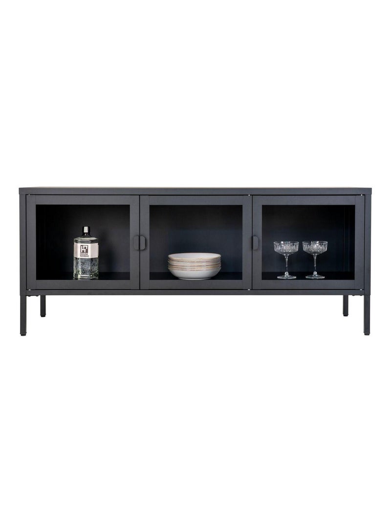 Console pour TV noire avec portes en verre - House Nordic Noir mat - Kiabi