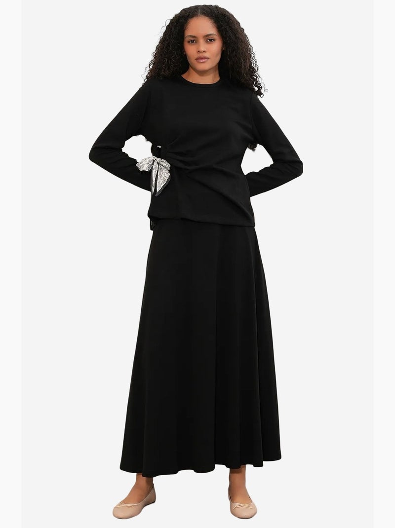 Coordonné blouse manches longues et jupe large bdart Noir - Kiabi