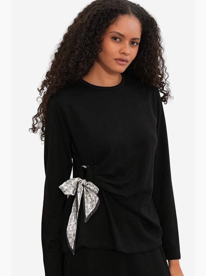 Coordonné blouse manches longues et jupe large bdart Noir - Kiabi