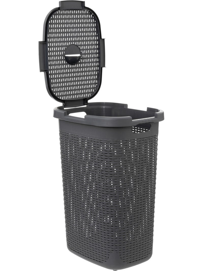 Corbeille à linge 60L avec couvercle RATTAN Gris - Kiabi