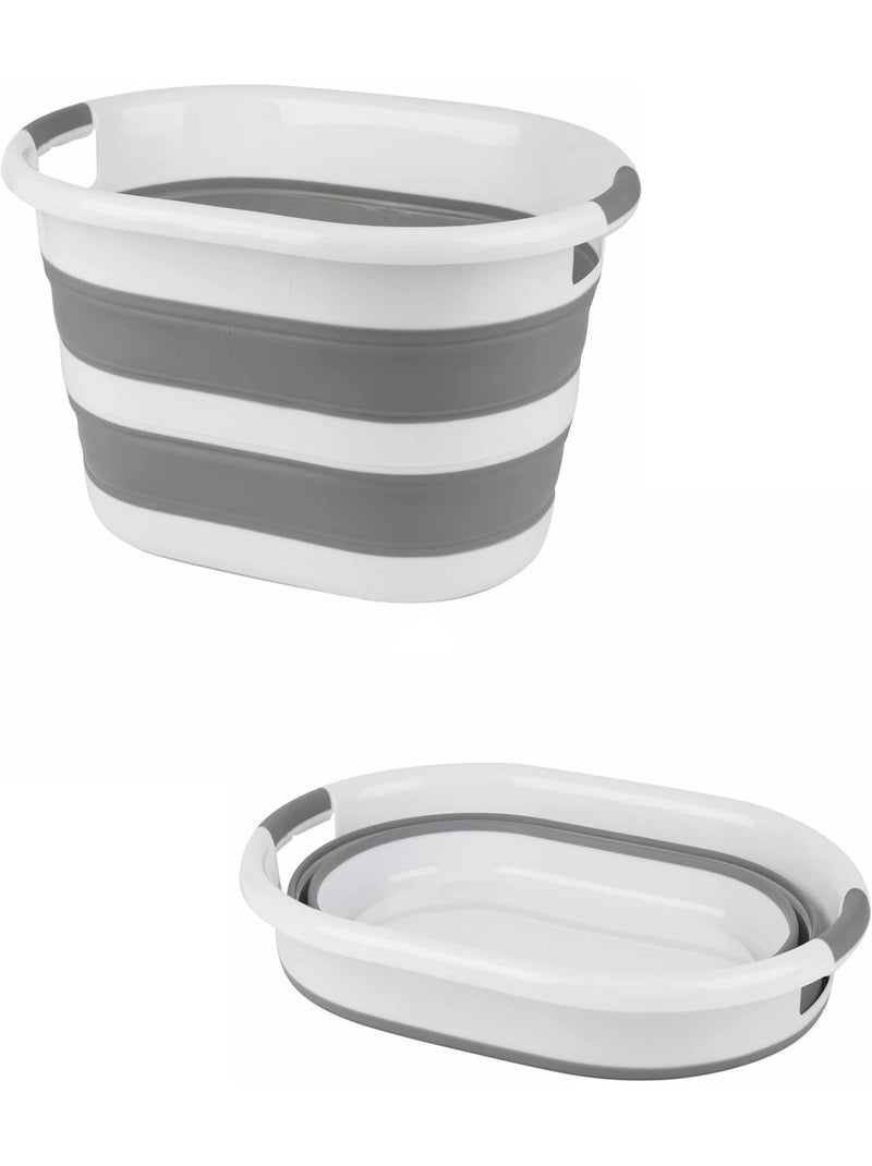 Corbeille à Linge Pliable, 27 L, Gris/ Blanc - Kiabi