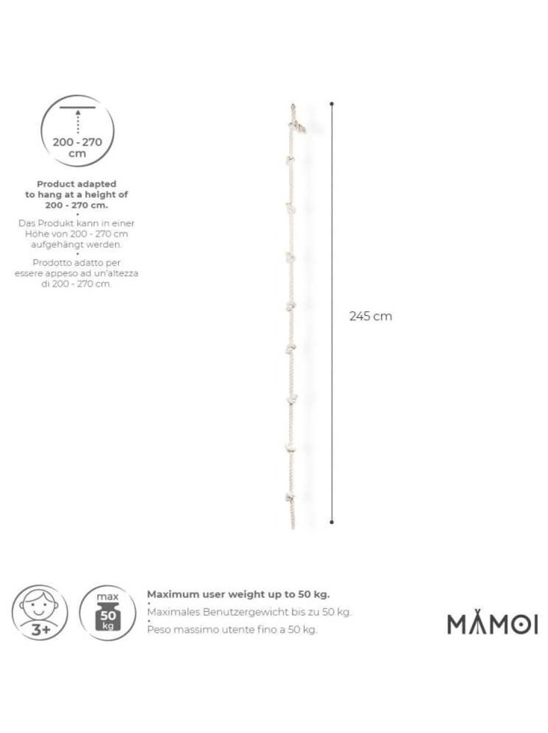 Corde d’escalade enfant  – 245 cm coton 100 % éco, sans métal, charge 50 kg N/A - Kiabi