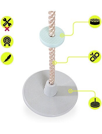 Corde d'escalade enfant avec disque balançoire et poignées l. 2m diam 30cm