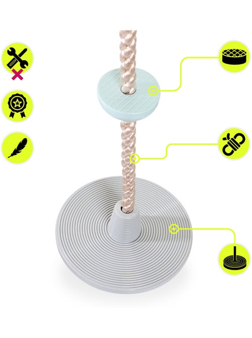 Corde d'escalade enfant avec disque balançoire et poignées l. 2m diam 30cm - Kiabi Corde d'escalade enfant avec disque balançoire et poignées l. 2m diam 30cm - Kiabi