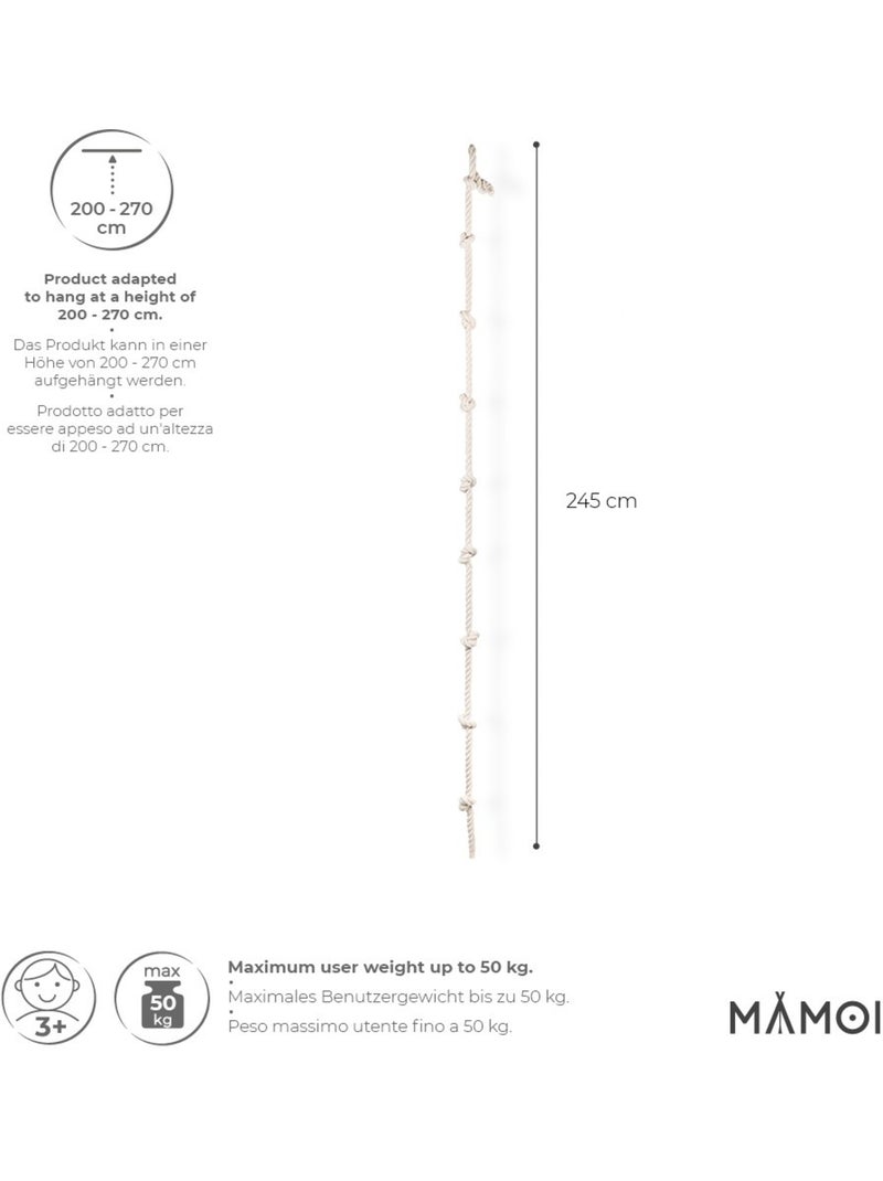Corde d’escalade enfant MAMOI – 245 cm coton 100 % éco, sans métal, charge 50 kg Marron - Kiabi