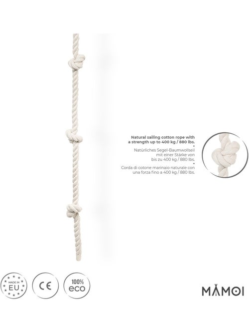 Corde d’escalade enfant MAMOI – 245 cm coton 100 % éco, sans métal, charge 50 kg - Kiabi