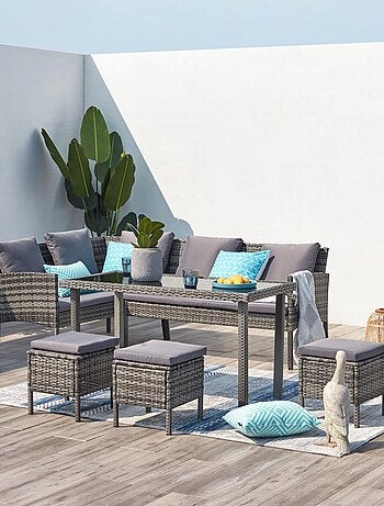 Cordoba, salon de jardin résine noir gris 8places