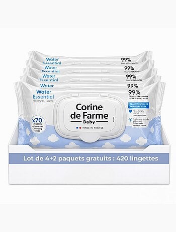 Corine de farme - pack de 6 lingettes bébé water essential