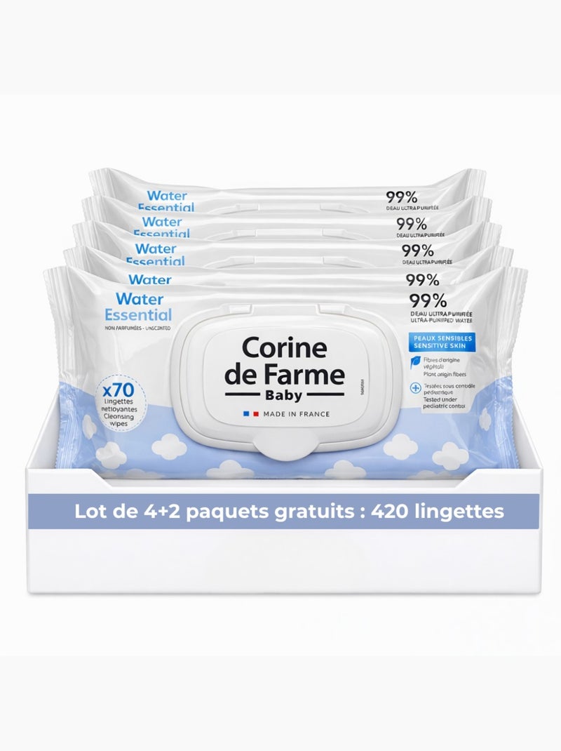 Corine de farme - pack de 6 lingettes bébé water essential Blanc Multicolore - Kiabi