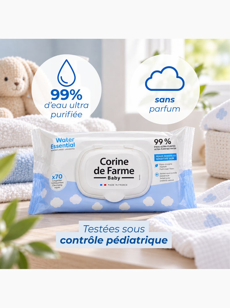Corine de farme - pack de 6 lingettes bébé water essential Blanc Multicolore - Kiabi