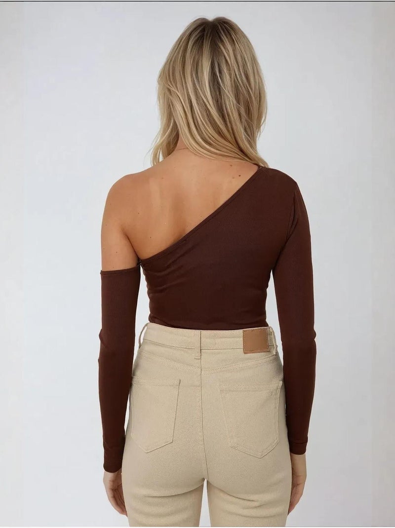 Corps drapé à col asymétrique Marron - Kiabi