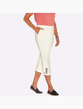 Corsaire à ceinture élastique avec broderie florale et poches - taille standard - witt