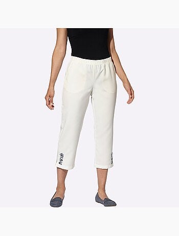 Corsaire à ceinture élastique avec broderie florale et poches - taille standard - witt