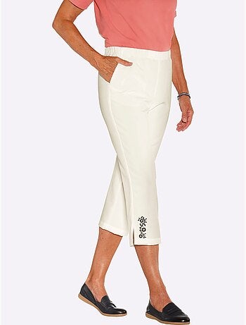 Corsaire à ceinture élastique avec broderie florale et poches - taille standard - witt
