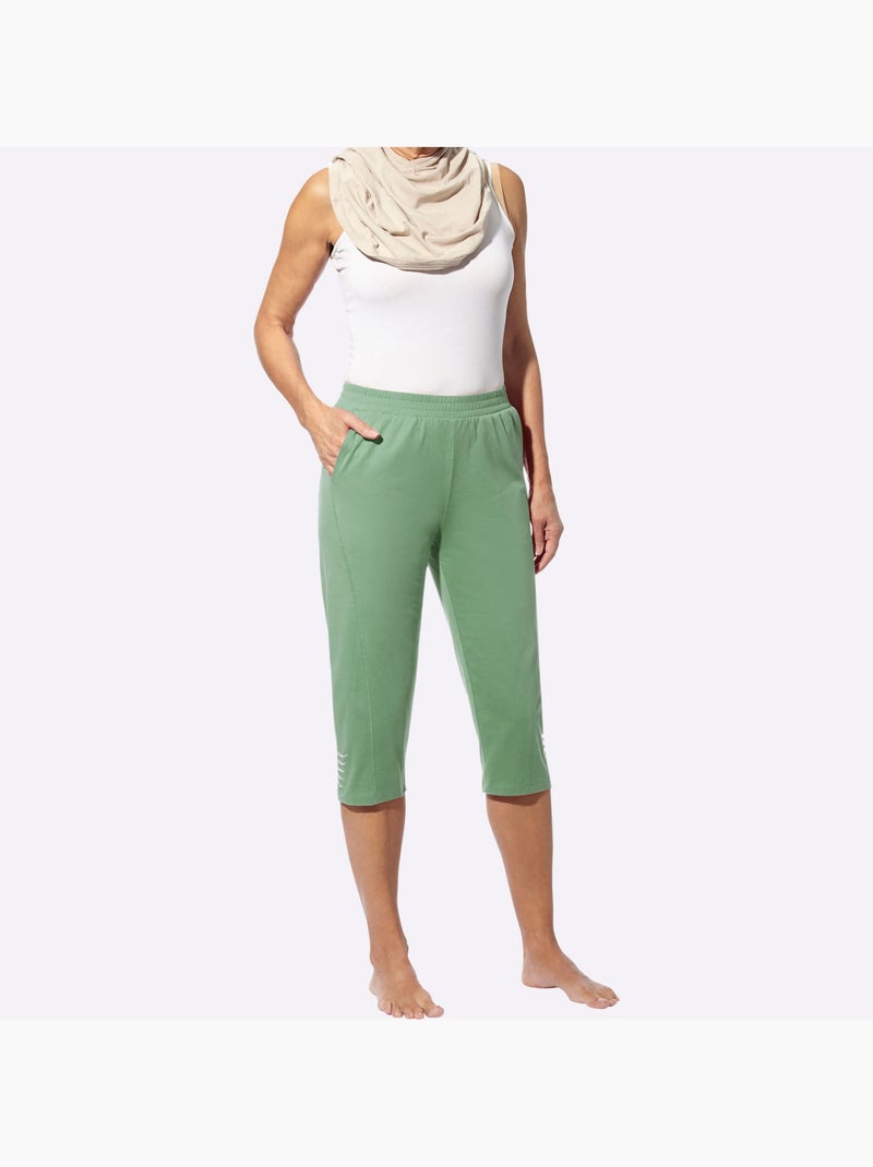 Corsaire avec ceinture élastique et motif imprimé brillant - Taille standard - Moda Vilona Vert eucalyptus - Kiabi