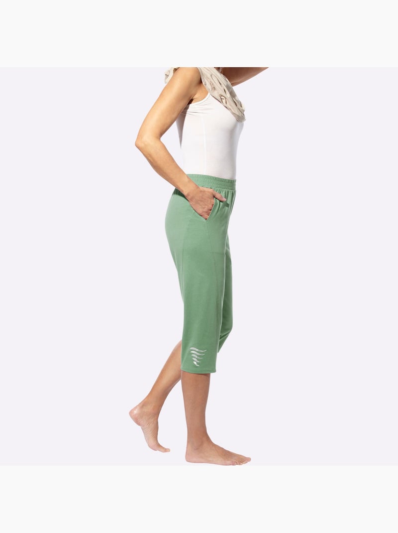 Corsaire avec ceinture élastique et motif imprimé brillant - Taille standard - Moda Vilona Vert eucalyptus - Kiabi