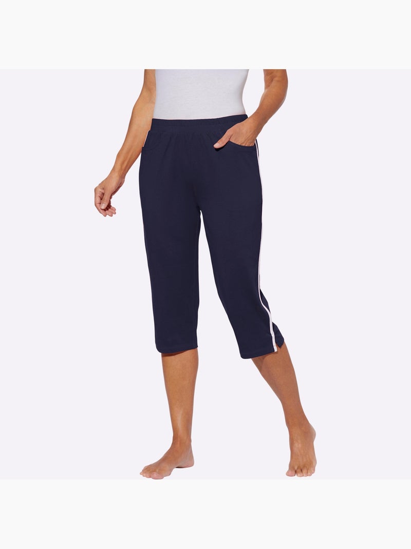 Corsaire de loisirs avec ceinture élastique et poches - Taille standard - Moda Vilona Bleu marine - Kiabi