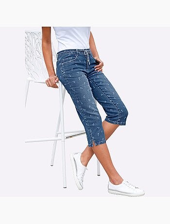 Corsaire en jean avec ceinture à nouer et 5 poches - Taille standard - Witt