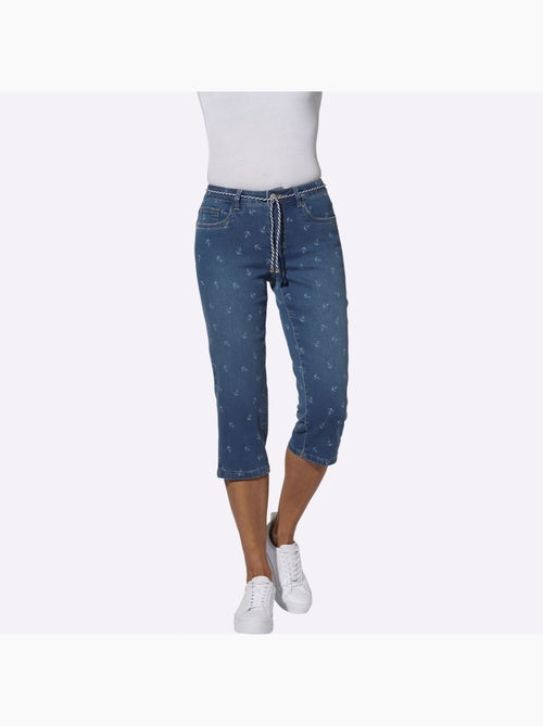 Corsaire en jean avec ceinture à nouer et 5 poches - Taille standard - Witt - Kiabi