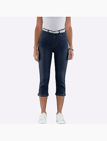Corsaire en jean avec ceinture brillante et poches pratiques - taille standard - moda vilona