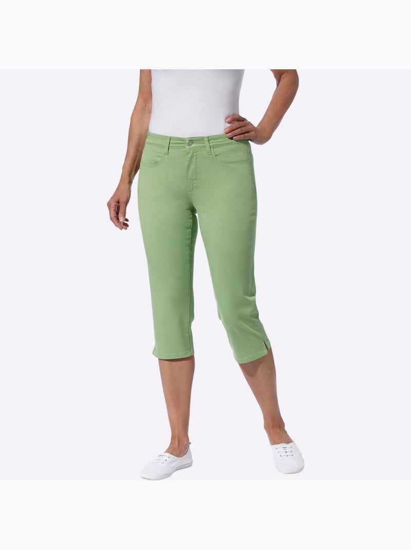 Corsaire en jean avec ceinture élastique et poches pratiques - Taille standard - Moda Vilona Vert eucalyptus - Kiabi