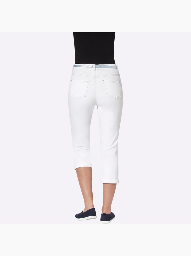 Corsaire en jean avec ceinture et poches arrondies - Taille standard - Moda Vilona Blanc - Kiabi