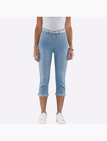 Corsaire en jean avec ceinture brillante et poches pratiques - taille standard - moda vilona