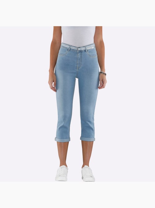 Corsaire en jean avec ceinture gainante et poches pratiques - Taille standard - Moda Vilona - Kiabi