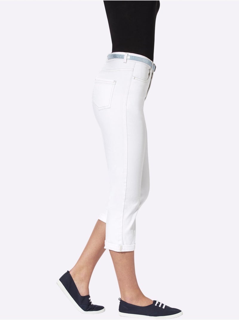 Corsaire En Jean Ceinture - Taille Standard - Moda Vilona Blanc - Kiabi
