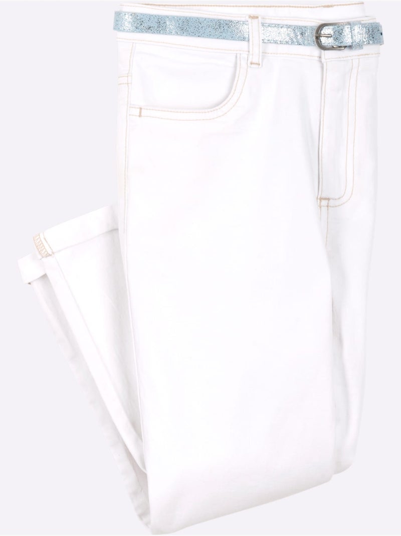 Corsaire En Jean Ceinture - Taille Standard - Moda Vilona Blanc - Kiabi