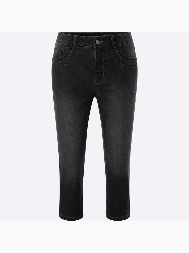 Corsaire En Jean Coton Extensible Confortable - Taille Standard - Helline Noir - Kiabi