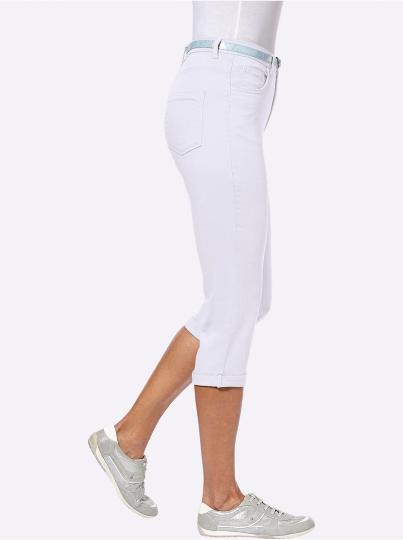 Corsaire En Jean Livré Avec Ceinture - Taille Standard - Witt Blanc - Kiabi