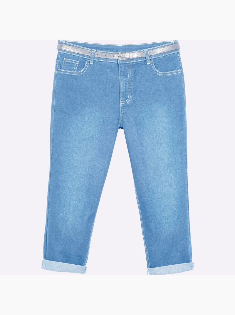 Corsaire En Jean Livré Avec Ceinture - Taille Standard - Witt Bleu Blanc - Kiabi